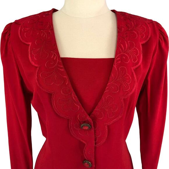 Madison Wells Sheath Dress Knee Length Long Sleeves Button Front Christmas Red - Picture 5 of 8